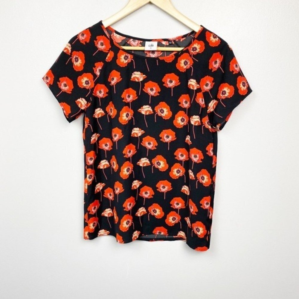 CAbi Flanders Poppy Blouse Split Back